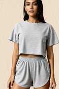 Carmen Grey slit shorts and crop top set