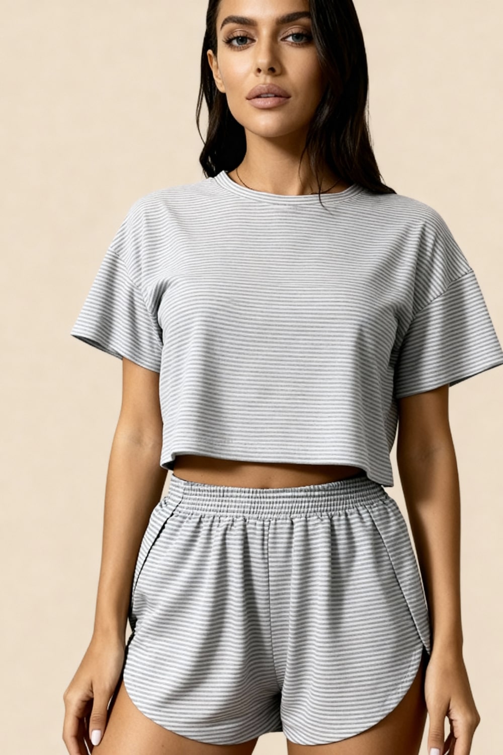 Carmen Grey slit shorts and crop top set