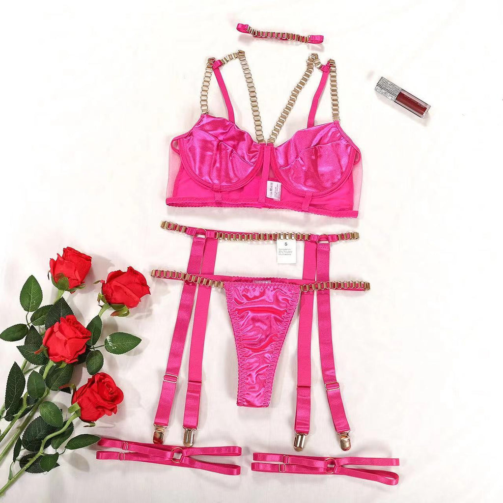Ensemble Satin & Chaînes, Cage Jarretelles Sculptée