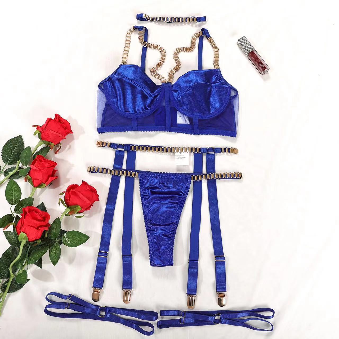 Ensemble Satin & Chaînes, Cage Jarretelles Sculptée