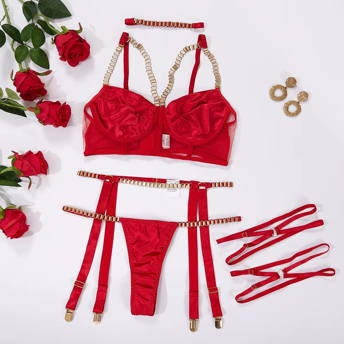 Ensemble Satin & Chaînes, Cage Jarretelles Sculptée