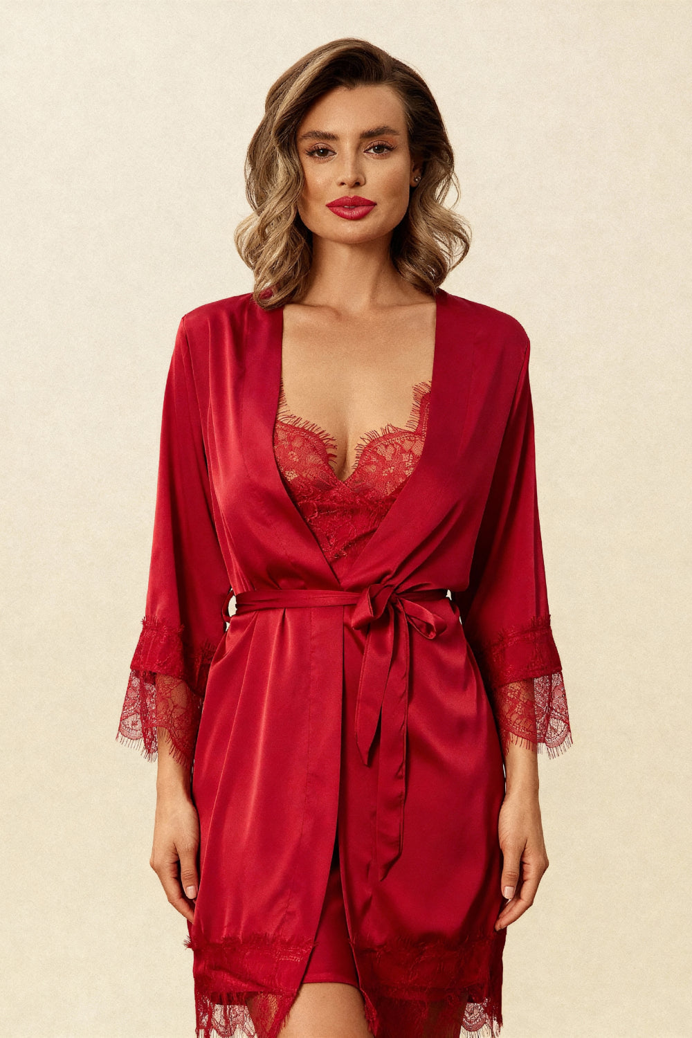 Titania Red nightie and bathrobe set