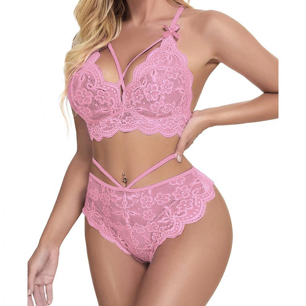 Ensemble Dentelle Fleurie, Dos Croisé Lacé